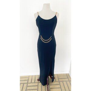 Vintage Dave & Johnny Dress Chain Jewels Gown Homecoming Black